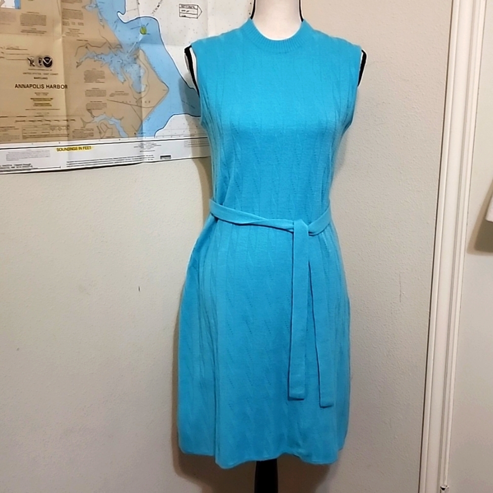 VINTAGE TURQUOISE ACRYLIC KNIT SWEATER DRESS